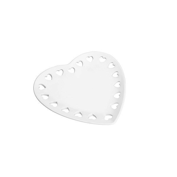 Prato de Cerâmica Coração Vazado Branco 23cm 8370