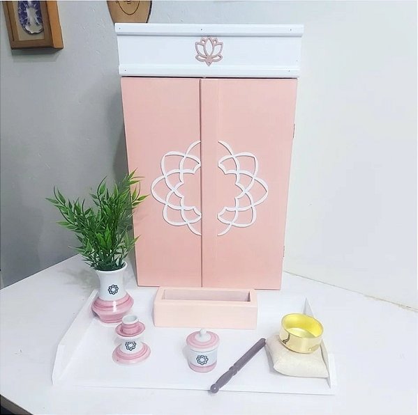 Oratório Artesanal - Branco e Rosa Lótus SGI branca