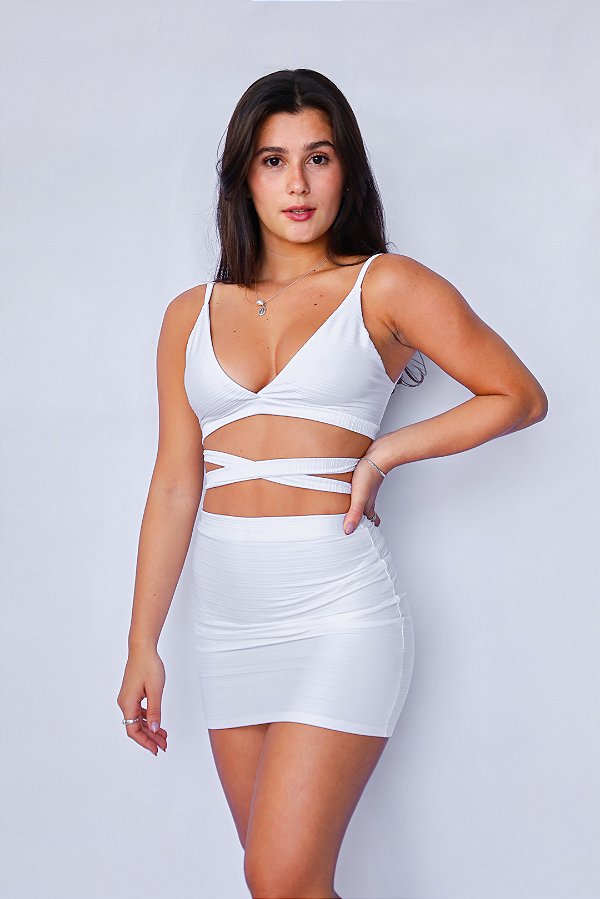 Mini Saia Canelado Branco Loja da Bruna