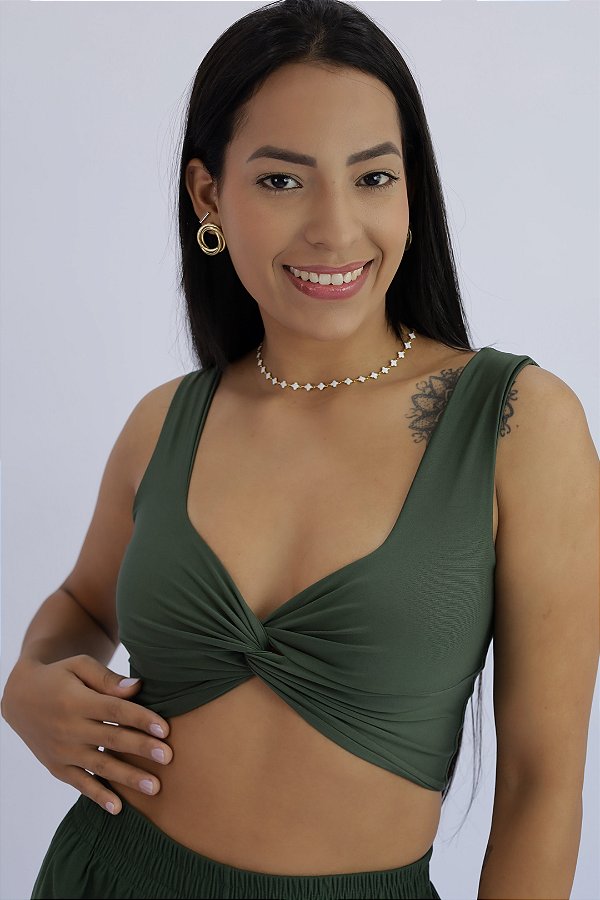 Top Barbara Alça Larga Verde Militar