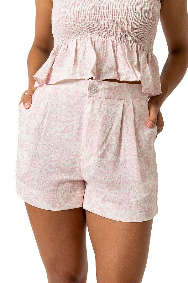 Short Alfaiataria Paisley Rosa