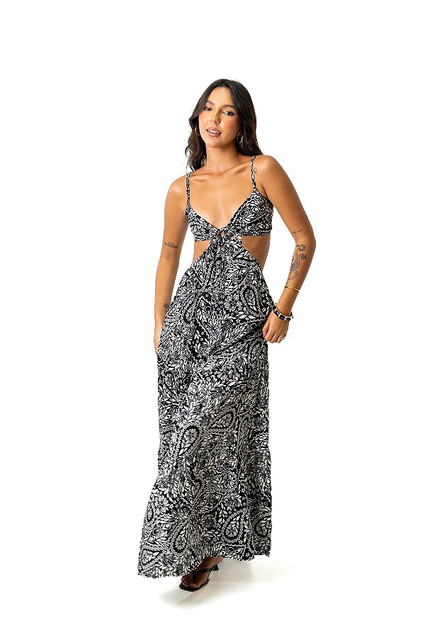 Vestido Dani Longo Estampa Paisley Preto