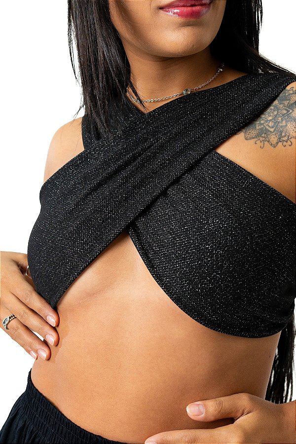 Top Ana Malha Lurex Preto