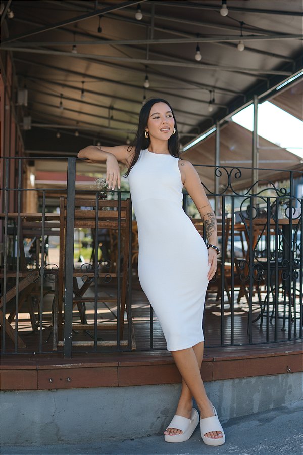 Vestido Midi Textura Off White