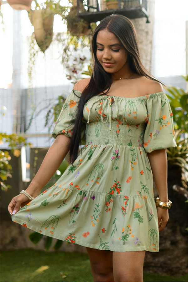 Vestido Lastex Ombro a Ombro Primavera Verde