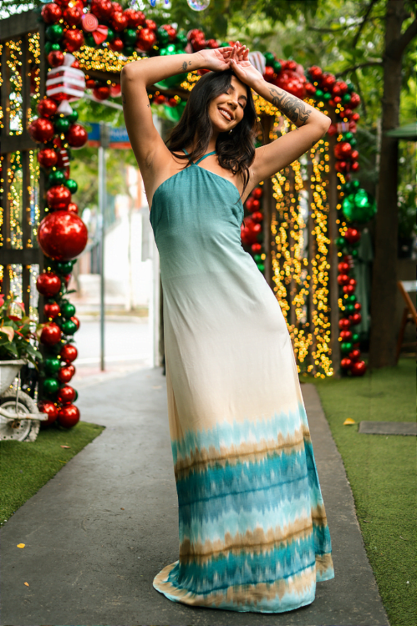 Vestido Nete Longo Degradê Azul