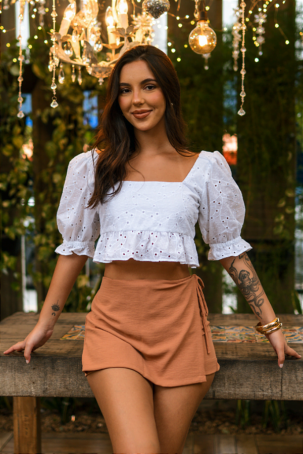 Top Laise Manga Bufante Branco