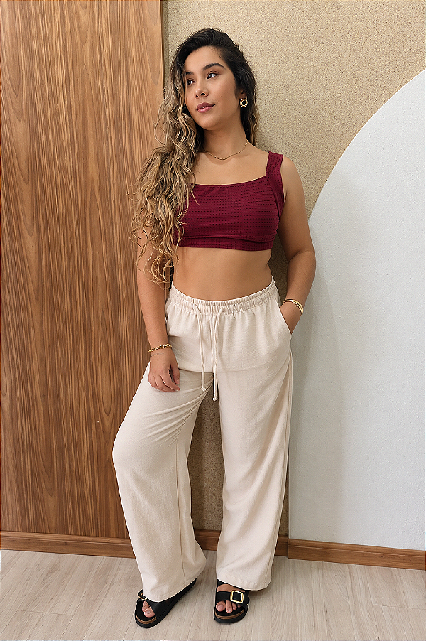 Calça Reta Textura Areia