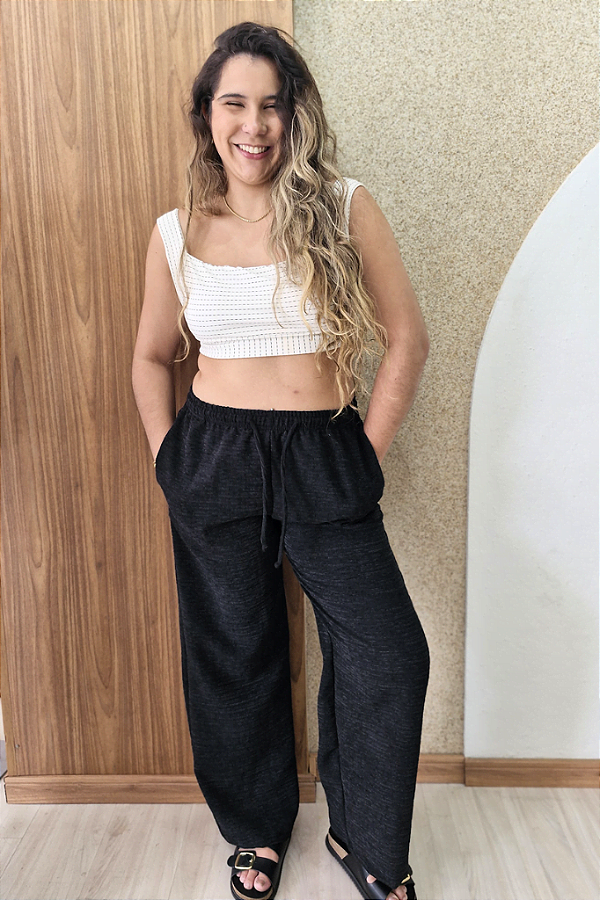 Calça Reta Textura Preto