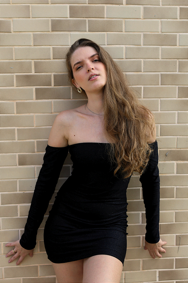 Vestido Sem Alça Lurex Preto
