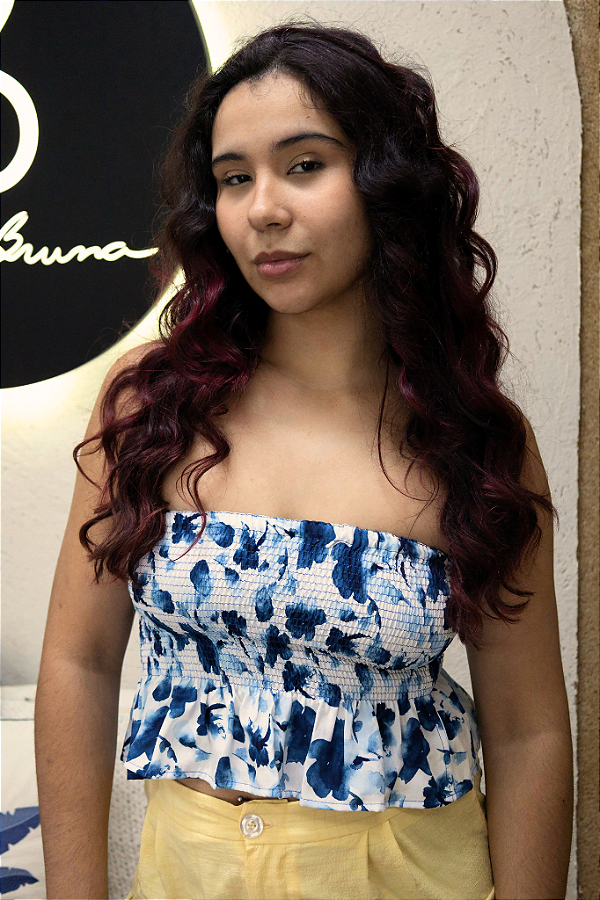 Top Lastex Babado Floral Azul