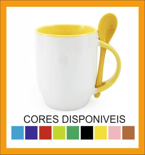 Caneca Biocolor Cerâmica 310 ML Com  Colher e Personalização
