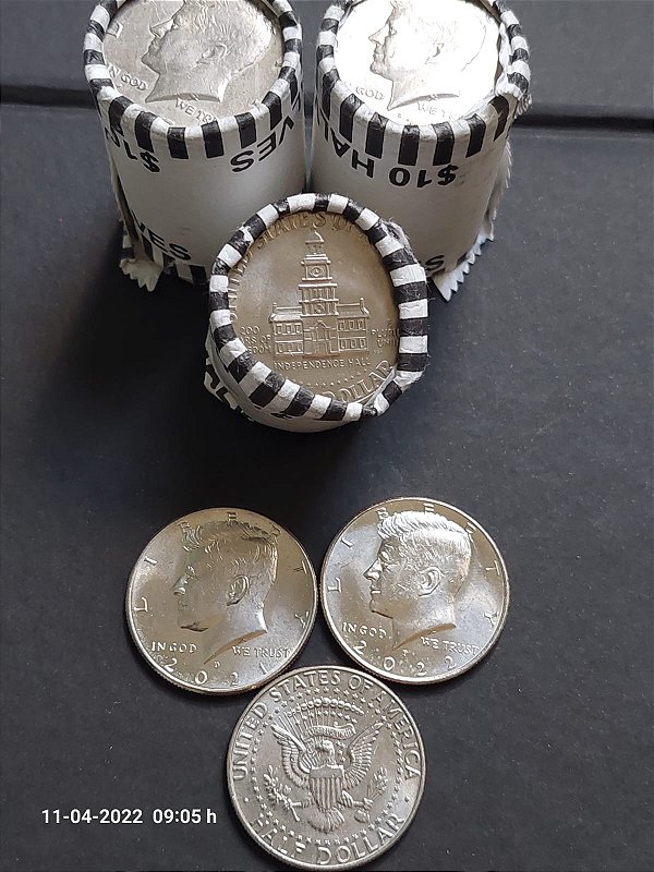 MOEDAS KENNEDY HALF DOLLAR - COBRE REVESTIDO DE CUPRONÍQUEL, VÁRIAS DATAS E LETRAS