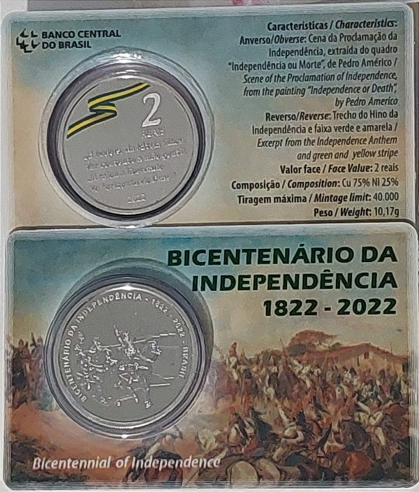 MOEDA 2 REAIS - CUPRONÍQUEL - BICENTENÁRIO DA INDEPENDÊNCIA DO BRASIL 1822-2022