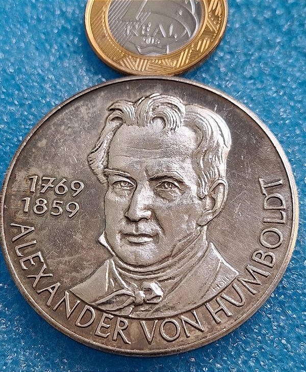 MEDALHA DE PRATA - ALEXANDER VON HUMBOLDT 1769 1859 - 45,1 GRAMAS