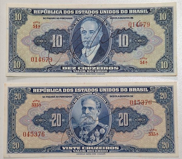 CÉDULAS DE 10, 20 E 50 CRUZEIROS - AUTOGRAFADAS E CHANCELADAS - 1ª ESTAMPA