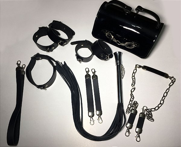 Secret Lab Bolsa de Luxo em couro Verniz com acessórios para BDSM