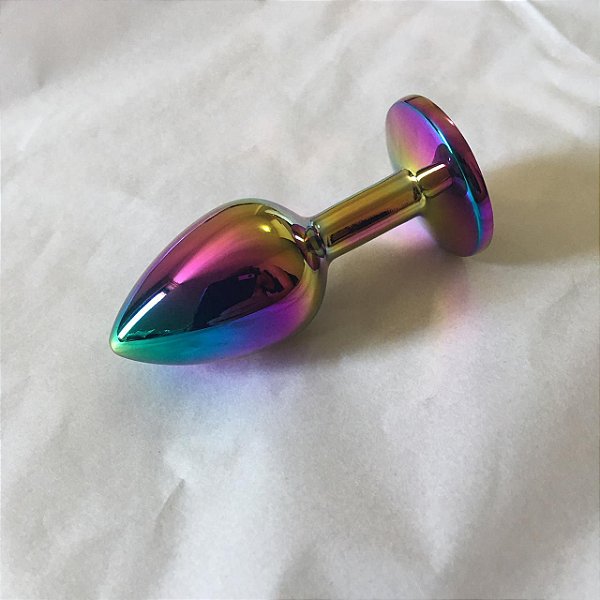 Plug anal em aço Rainbow com pedra tamanho P