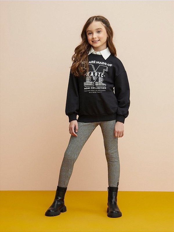 Conjunto casaco preto e legging momi