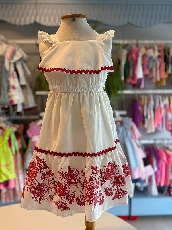 VESTIDO OFF COM BARRADO FLORAL j5912