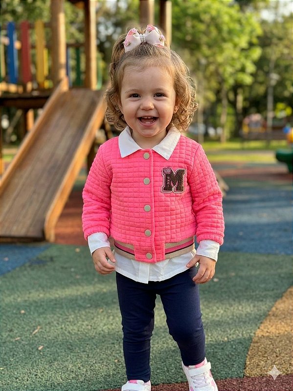 Jaqueta Infantil Matelassê Pink com Patch “M j4869