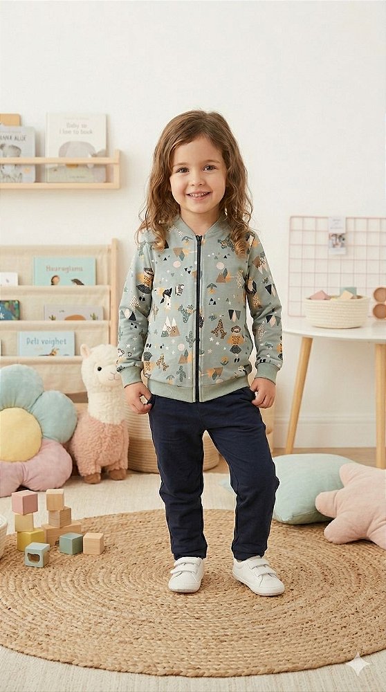 Conjunto inverno verde ziper