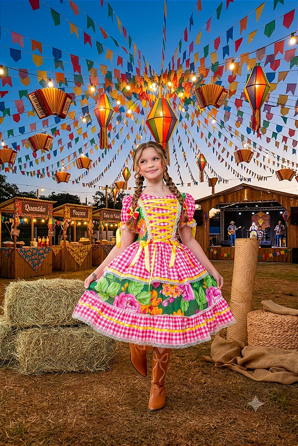 Vestido Junino Infantil Flor do Arraiá 8805