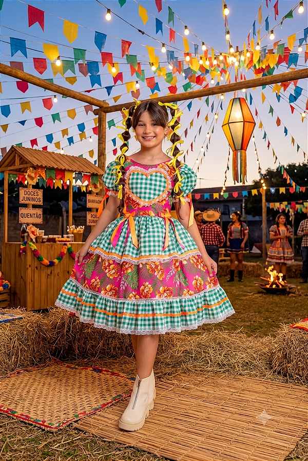 Vestido junino coração verde 1845