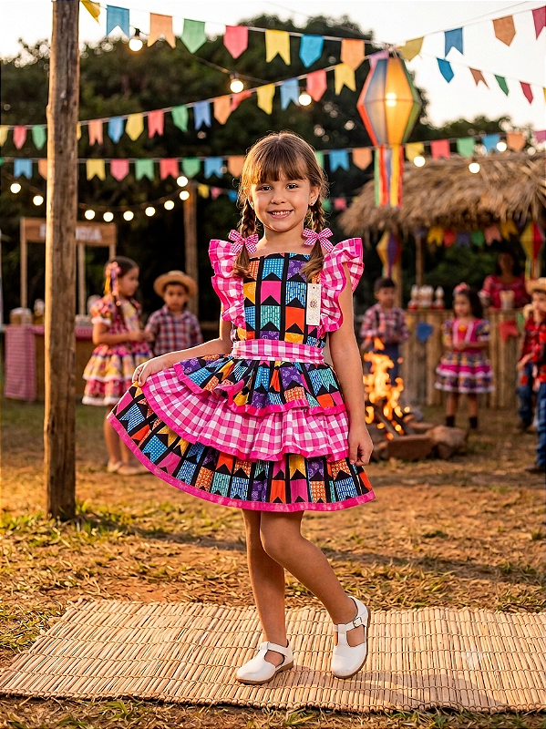 Conjunto junino bandeirinhas rosa V1650
