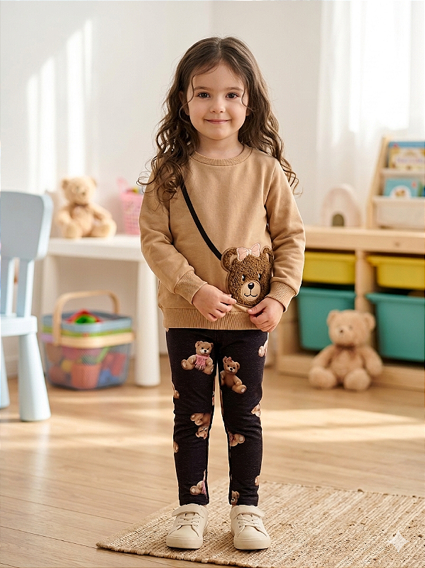 Conjunto Infantil Ursinha Charm – Moletom e Legging Flanelada - 67957