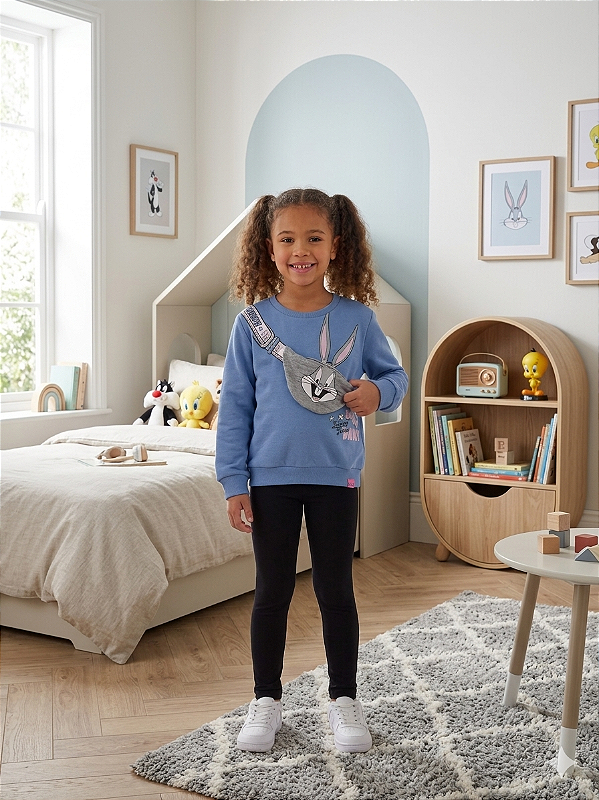 Moletom Infantil Bugs Bunny – Azul com Aplicação Divertida