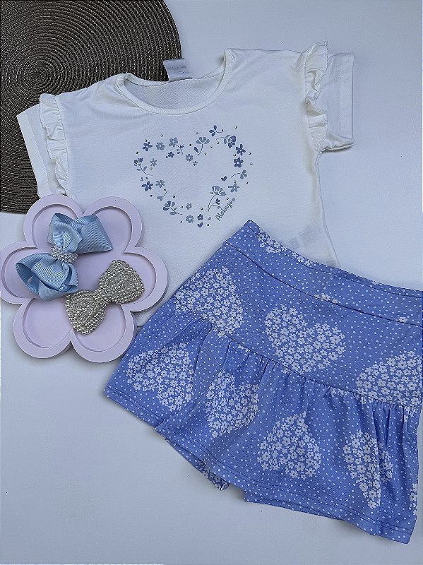 Conjunto Infantil Coração Floral Azul 19830