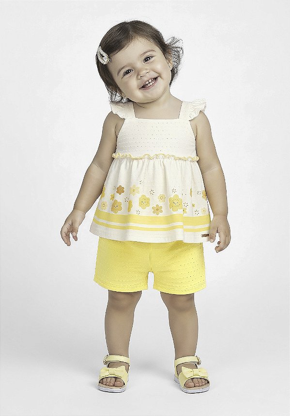 Conjunto Infantil Bata Floral com Short -A0322