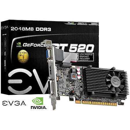 PLACA DE VIDEO 2GB PCIEXP GT520 02G-P3-1529-KR 64BITS DDR3 GEFORCE EVGA BOX