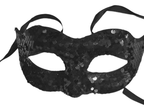 Máscara Veneziana Baile Paetê Preto Carnaval Fantasia Festas