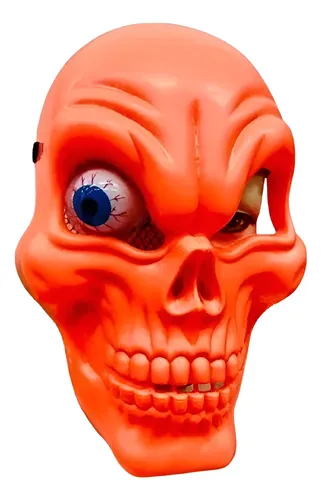 Máscara Caveira Laranja Olho Azul Assustador Halloween