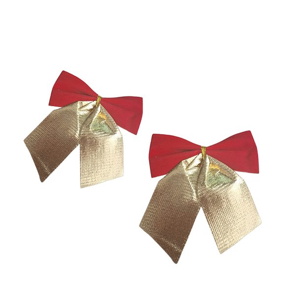 Enfeites Laços Dourado com Vermelho Arvore Natal Festa Luxo