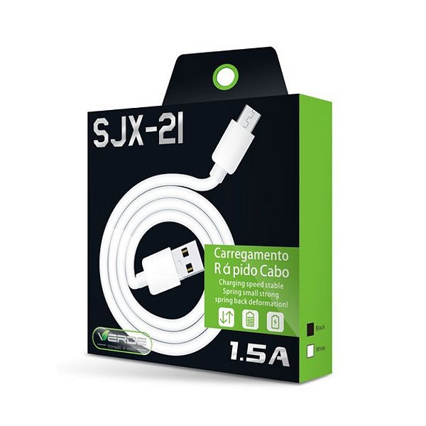 Cabo V8 Micro USB Turbo 1m 2.1A Branco  - Marca Verde