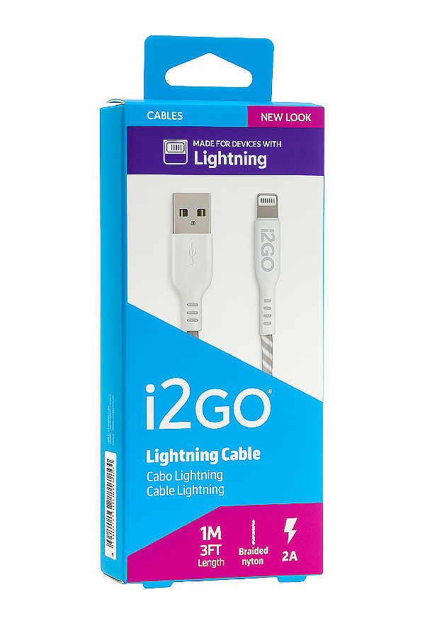 Cabo Ligthining Nylon Trançado Flexível 1m 2a I2go - Branco