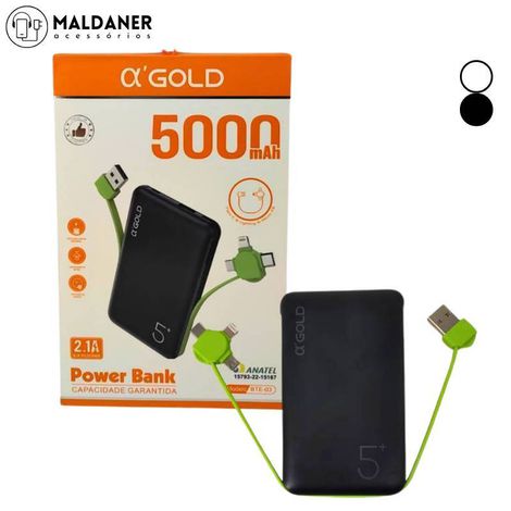 Power Bank 3 em 1 5000mAh  2.1A - AGOLD BTE-03