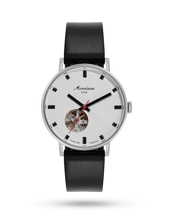 Relógio Mondaine Open Heart Couro Prata ref. 32850G0MVNC2