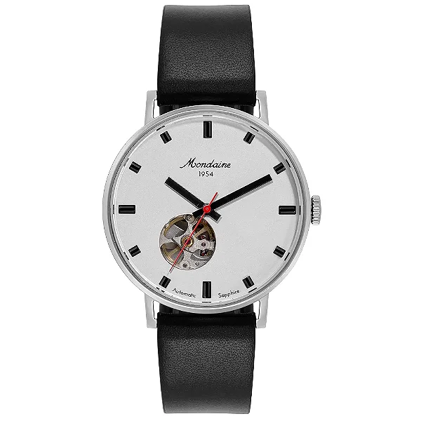 Relógio Mondaine Open Heart Couro Prata ref. 32850G0MVNC2