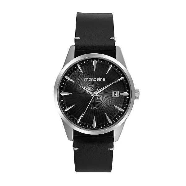 Relógio Mondaine Preto Prata Couro ref. 32763G0MNH1