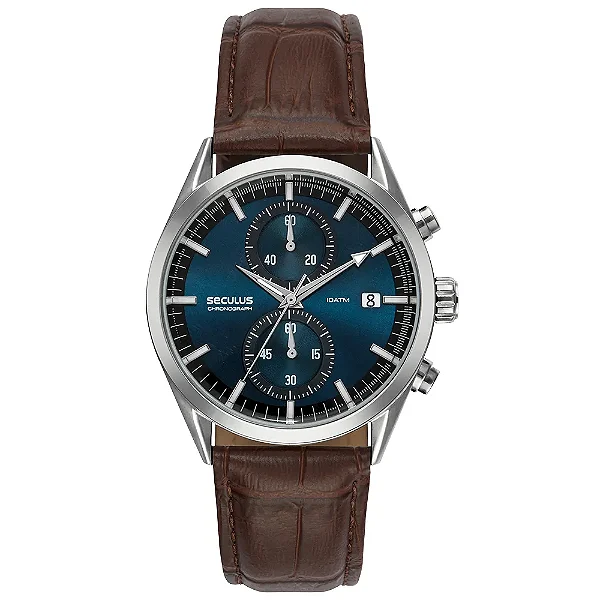 Relógio Seculus Cronógrafo Couro Prata ref: 77307G0SVNC1