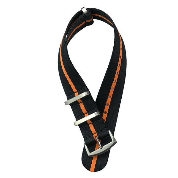 Pulseira Trimix Nato Seatbelt Preto + Laranja