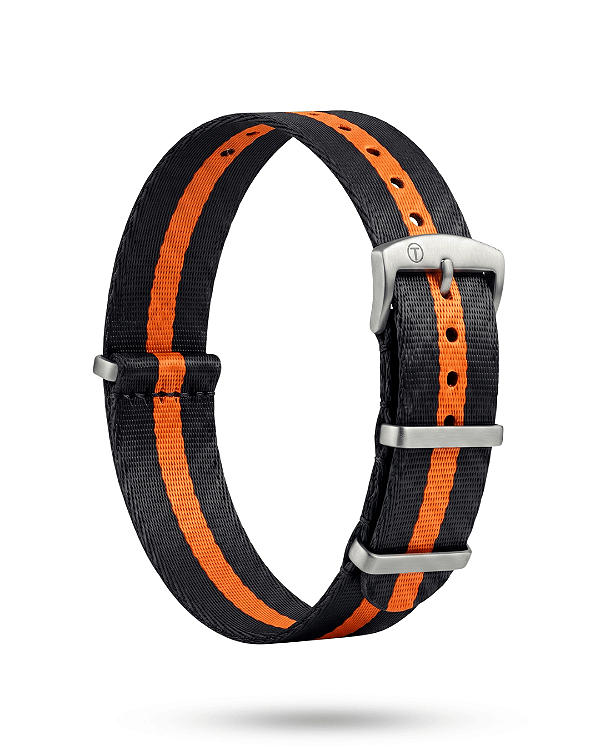 Pulseira Trimix Nato Seatbelt Preto + Laranja