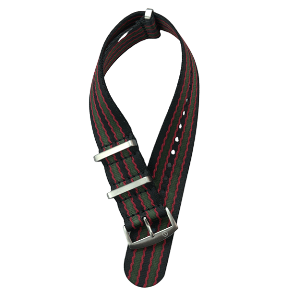 Pulseira Trimix Nato Seatbelt Preto + Vermelha + Verde