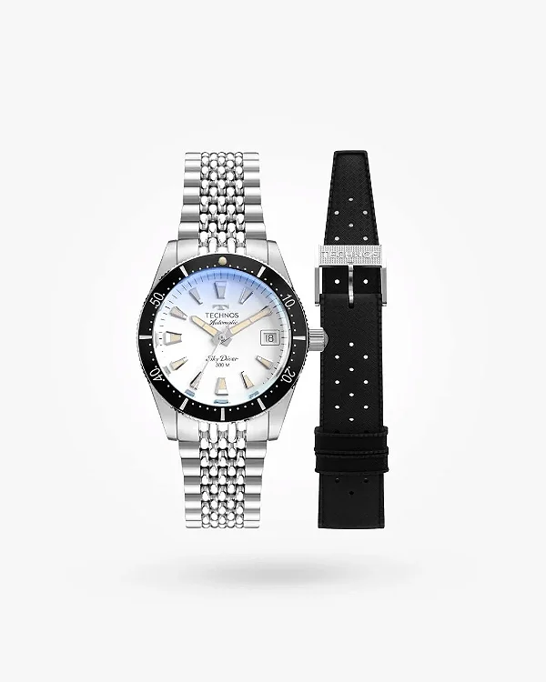 Relógio Technos Skydiver Automático Prata Branco SW2001B/T1B