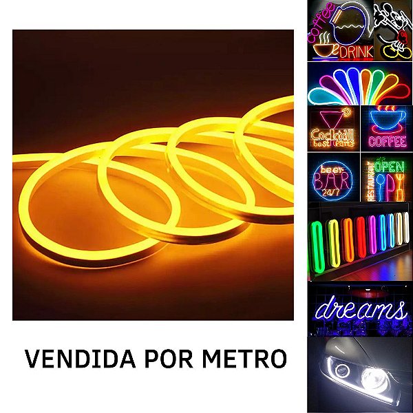 Mangueira Fita LED Neon Flex 12V Laranja Ambar Metro IP67