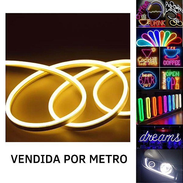 Mangueira Fita LED Neon Flex 12V Branco Quente Metro IP67